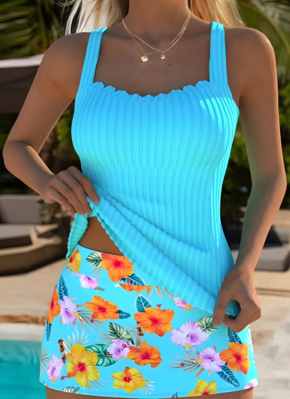 Daniella | Tropical Plants Print Tankini Set